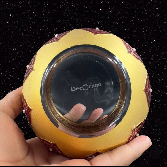 Decorium Turkish Glass Handcrafted Candy Dish Bowl Gold Gild W Lid Marked VTG - Picture 5 of 16